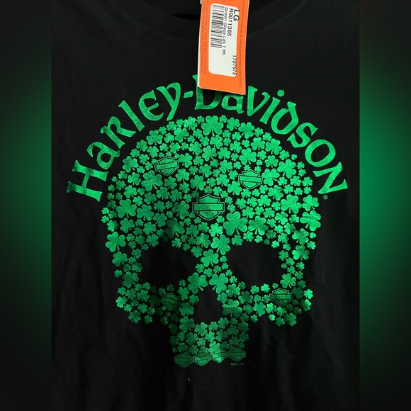 NWT Harley-Davidson Black Tee with Green Shamrock Skull size L - Picture 2 of 5